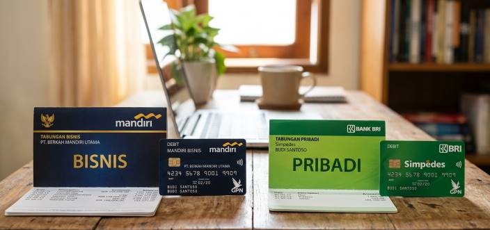 Ilustrasi pemisahan rekening bank untuk cara mengatur keuangan UMKM.